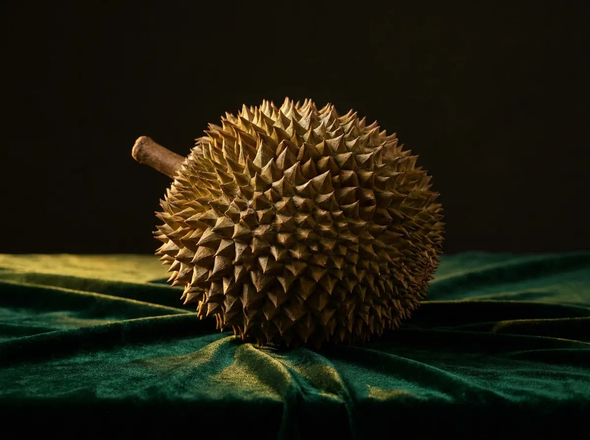 Whole Musang King on dark velvet